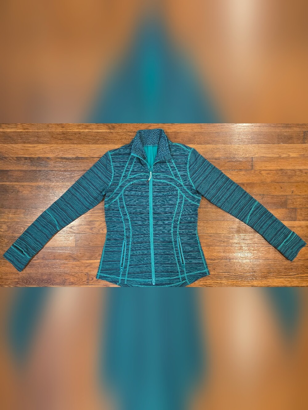 Lululemon Define Jacket Size 10 Teal Heathered Stripe Zip Up